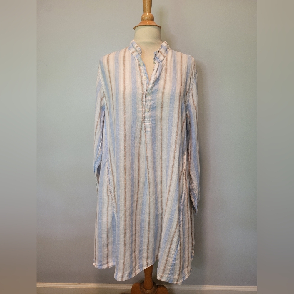 CP Shades Jasmin Cotton Striped Tunic Shirt Dress SZ L